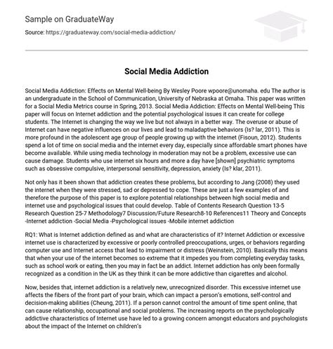 ⇉social Media Addiction Essay Example Graduateway