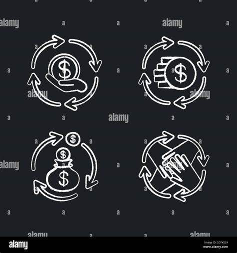 Financial Synergy Chalk White Icons Set On Black Background Stock