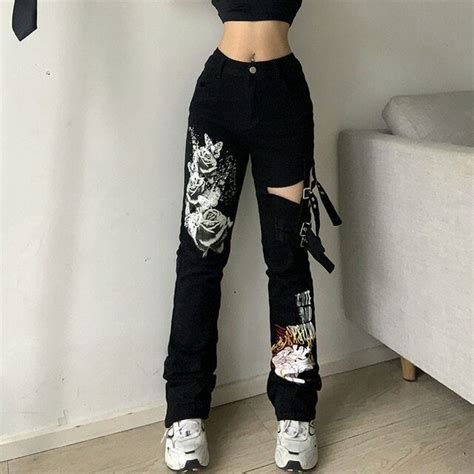 Pants Capris Y2K Aesthetic Outfits Women Gothic Punk Pants Hip Hop Harajuku Baggy Y2K Cargo Pant ...