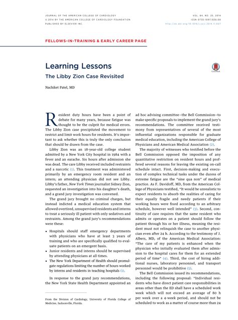 (PDF) Learning Lessons: The Libby Zion Case Revisited