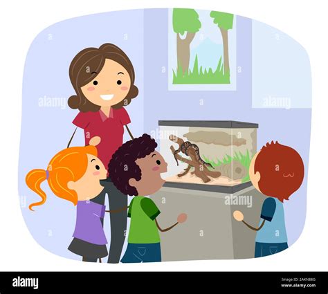 Illustration of Stickman Kids and Teacher Looking at a Reptile ...