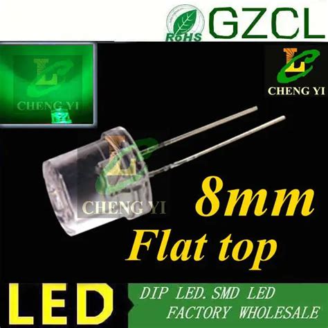 High Brightness Pure Green 8mm Flat Top Led Diode 520 530nm Round Flat