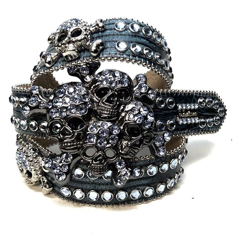 Bb Simon Skull Blue Lizard Fully Loaded Double Row Crystal Belt