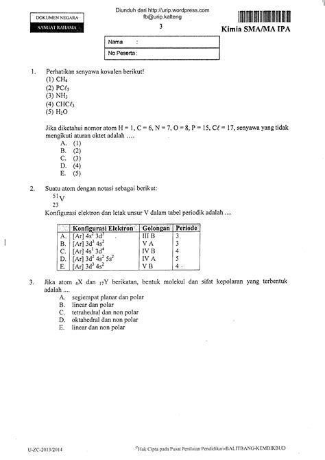 Soal Un Kimia Sma Pdf