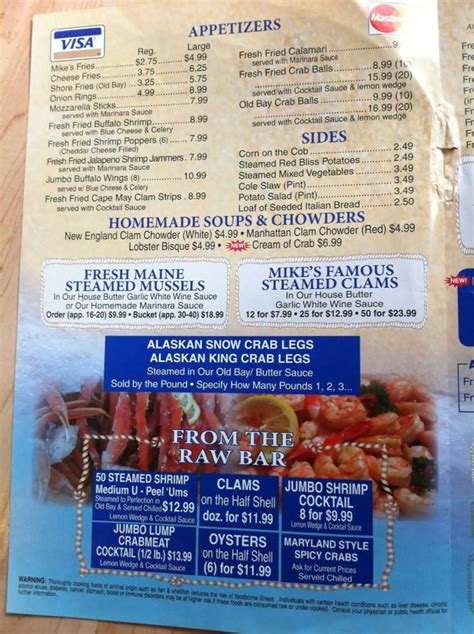 Menu At Mike S Seafood Restaurant Ocean City