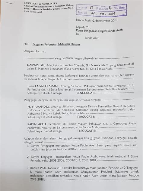 Detail Surat Gugatan Perbuatan Melawan Hukum Koleksi Nomer