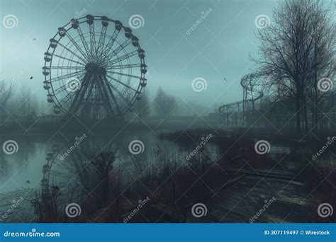 Spooky Amusement Park With A Haunted Ferris Wheel And Eerie Attractions