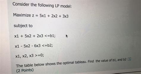 Solved Consider The Following Lp Model Maximize Z 5x1