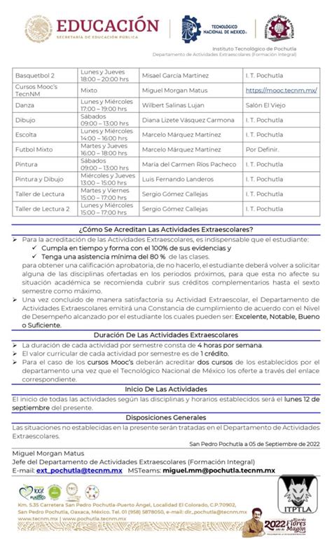 Convocatoria Actividades Complementarias Agosto Diciembre