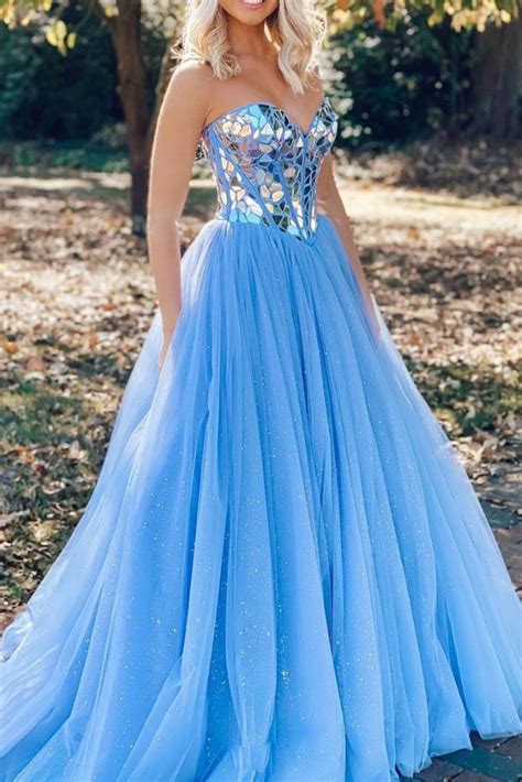 Light Blue Strapless Prom Dresses