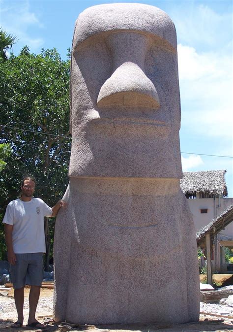 Down Payment for Hand Carved, Rough Cut Indian Pink Granite Stone Huge Moai Head Sculpture 168 ...