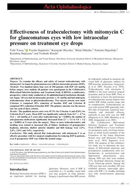 Pdf Effectiveness Of Trabeculectomy With Mitomycin C For Glaucomatous