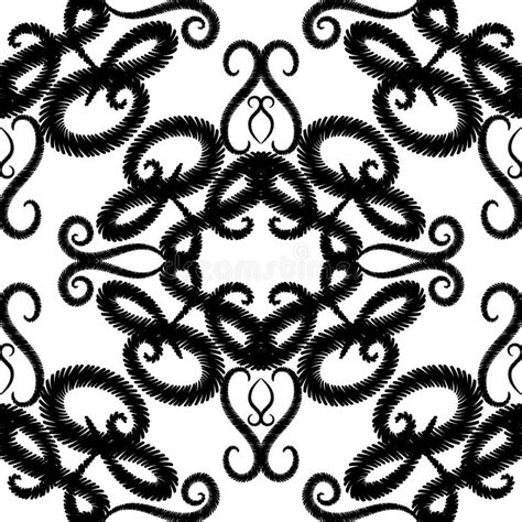 Embroidery Black And White Damask Vector Seamless Pattern Tapes Stock