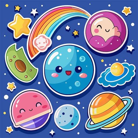 Planetas Espaciales De Dibujos Animados Con Arco Iris Y Estrellas En El