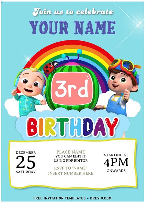 Free editable pdf lovely rainbow cocomelon birthday invitation templates – Artofit