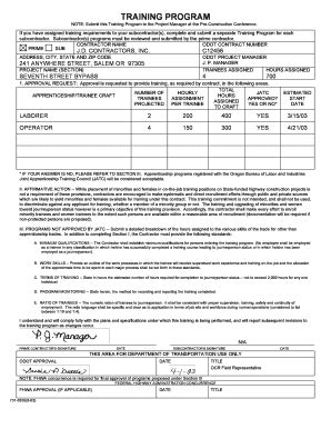 Fillable Online Ftp Odot State Or Training Program Example ODOT