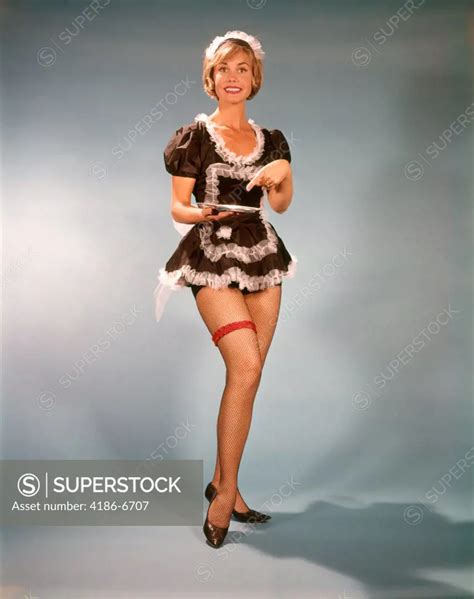 S Woman Smiling Wearing Short Black White Lace French Maid