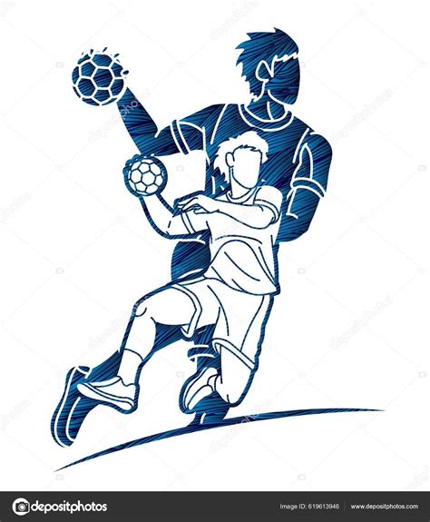 Group Handball Sport Male Players Action Cartoon Graphic Vector Stock