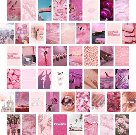 Cy2side 50pcs Pink Aesthetic Picture For Wall Collage 50 Set 4x6 Inch