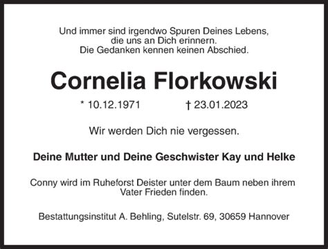 Traueranzeigen Von Cornelia Florkowski Trauer Anzeigen De