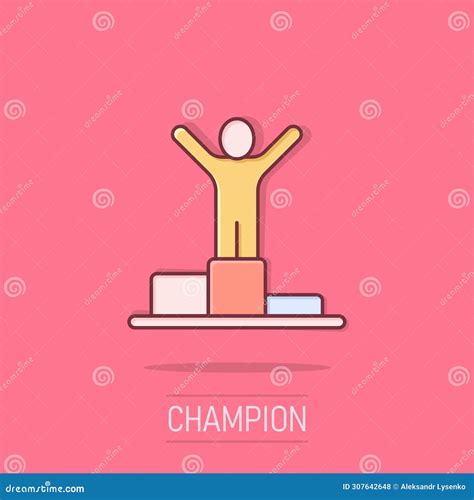 People Win Icon In Comic Style Champion On Podium Cartoon Vector