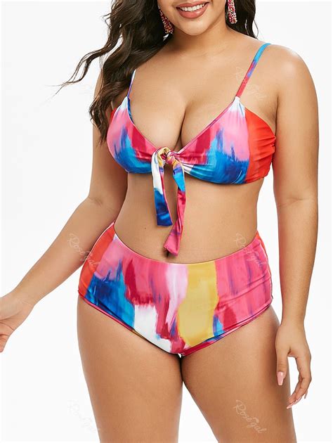 Plus Size Front Knot Tie Dye Bikini Set 52 OFF Rosegal