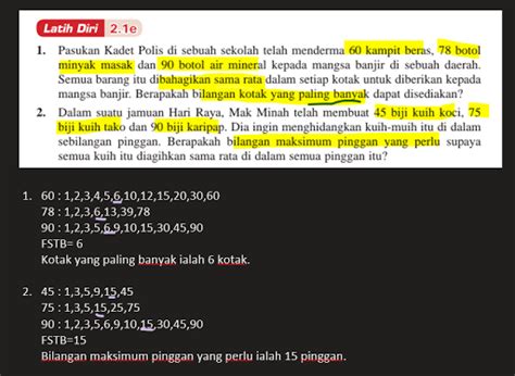 Jalan Kerja Buku Teks Matematik Tingkatan 1 T1 BAB 2 Faktor Dan