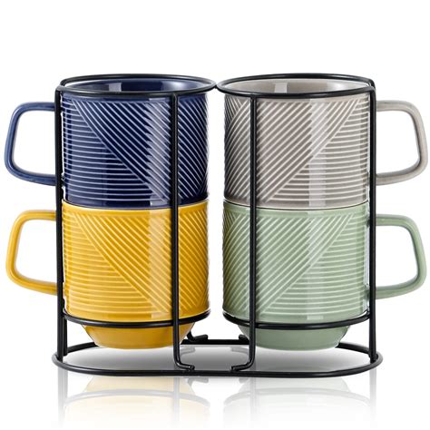 Amazon.com: Adewnest Stackable Coffee Mugs with Rack : Ceramic Coffee