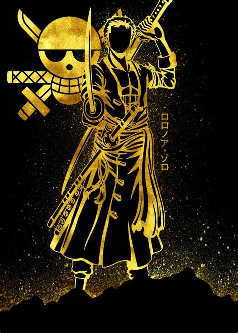 Golden Zoro Poster By Eternal Art Displate One Piece Drawing