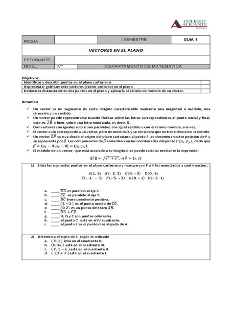 GuÍa 1 Vectores Pdf Vector Euclidiano Sistema De Coordenadas Cartesianas