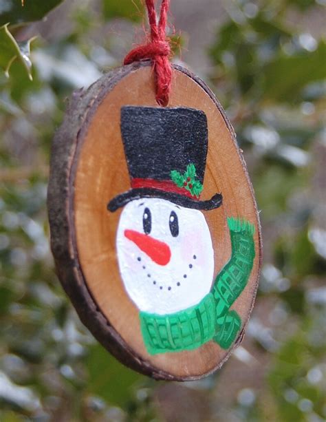 Hand Painted Snowman Wood Slice Ornaments Woodland Christmas Etsy