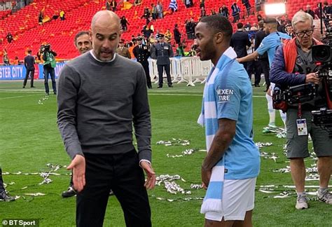 Pep Guardiola Coaches Raheem Sterling Minutes After He Netted Brace Daily Mail Online