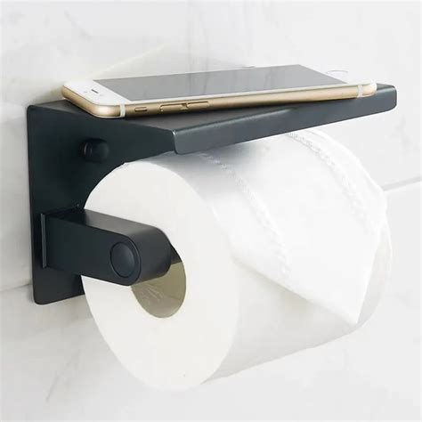 Tualetes papīra turētājs ar plauktu Melns Toilet Paper Holder with Shelf