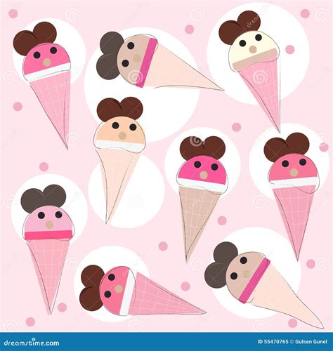 Ice Creams Vector Illustration Sweet Summer Delicacy Sundaes Cute