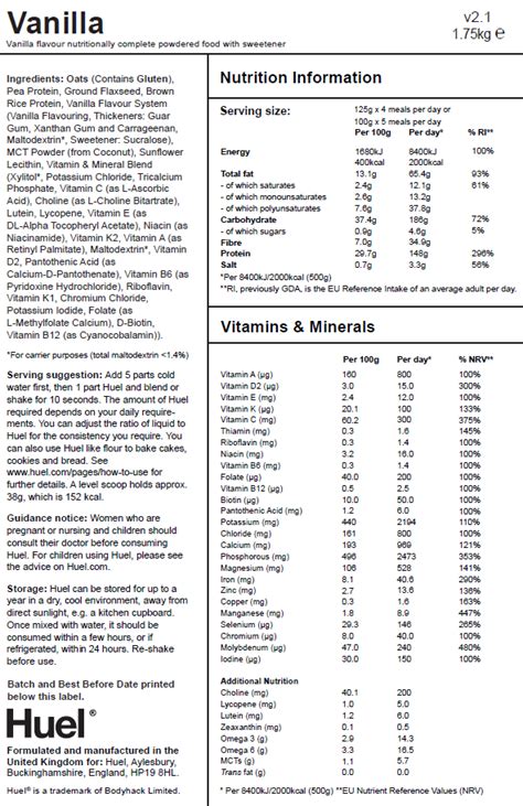 Nutritional Information and Ingredients | Huel