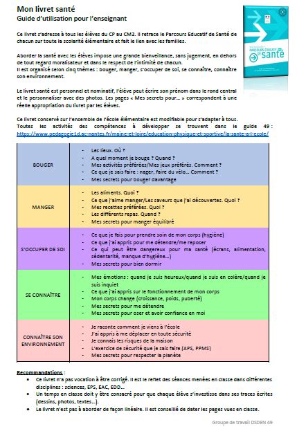 Vie Pedagogique Des Dsden La Santé à Lécole