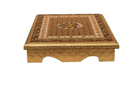 Wooden Golden Meenakari Pooja Patla 12 X 18 Inch For Worship At Rs