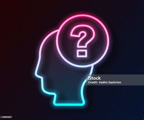 Glowing Neon Line Human Head With Question Mark Icon Isolated On Black