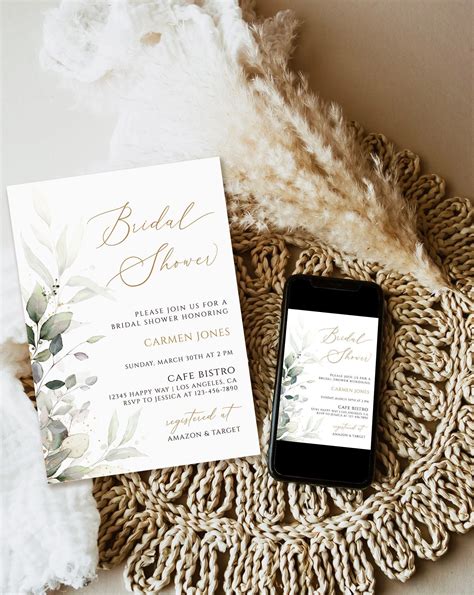 Eucalyptus Bridal Shower Invitation Template Greenery Bridal Etsy