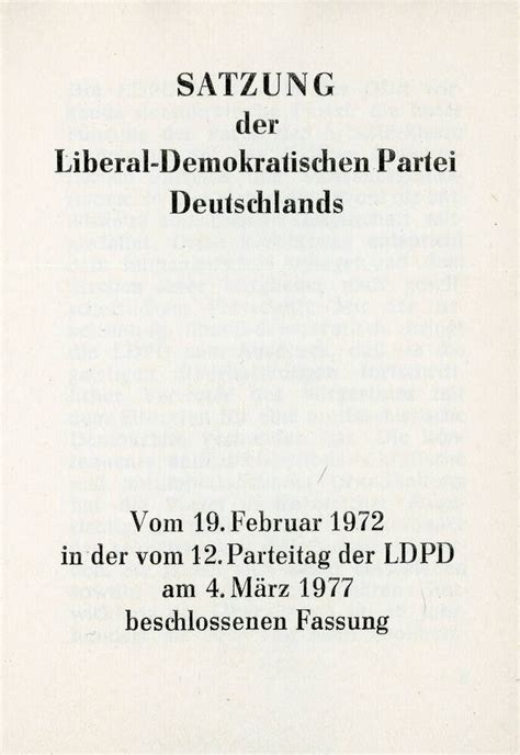 Satzung Der Liberal Demokratische Partei Deutschlands 1977 DDR