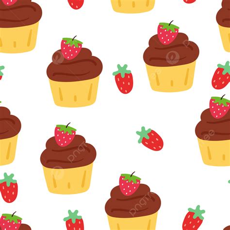 Strawberry Cupcake Vector Design Images Seamless Pattern Cartoon