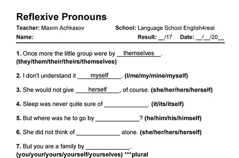 Reflexive Pronouns English Grammar Fill In The Blanks Exercises With