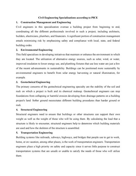 Ce Specialization Civil Engineering Specializations According To Pice