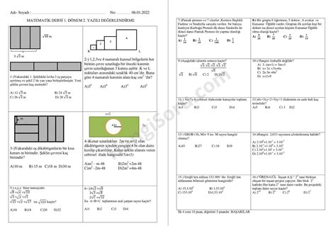 8 Sınıf Matematik 1 Dönem 2 Yazılı Yoklama 2021 2022 Hangisoru