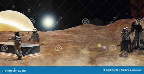 An Astronaut Walks On The Star Surface New Planet Exploration Of The