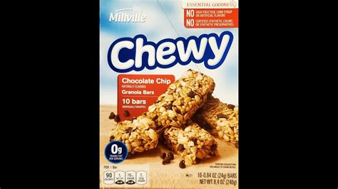 Millville Chewy Chocolate Chip Naturally Flavored Granola Bars Review Youtube