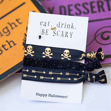 Black Skulls Halloween Party Favors Eat Drink And Be Scary Hair Ties