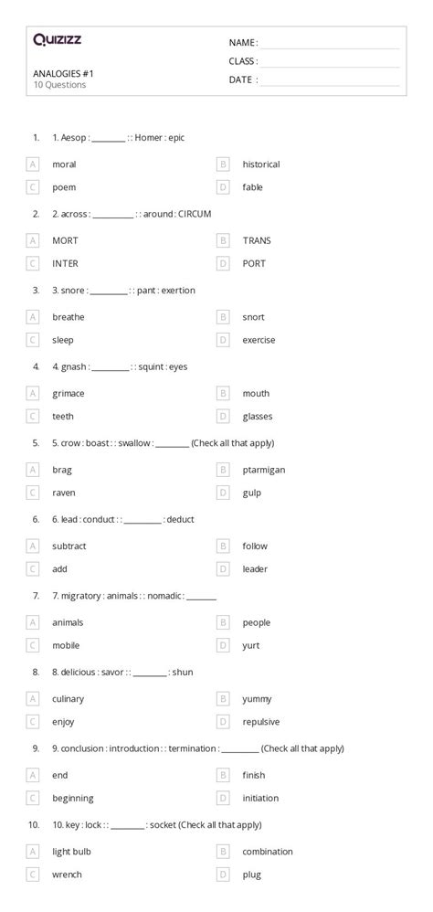 50 Analogies Worksheets For 7th Grade On Quizizz Free And Printable