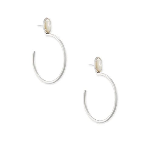 Kendra Scott Small Pepper Silver Hoop Earrings In Ivory Mother Of Pearl