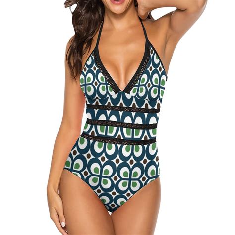 Swimwear 2024 Era Retro 60s Pattern Sexy One Shoulder One Piece Swimsuit New Mesh Patchwork